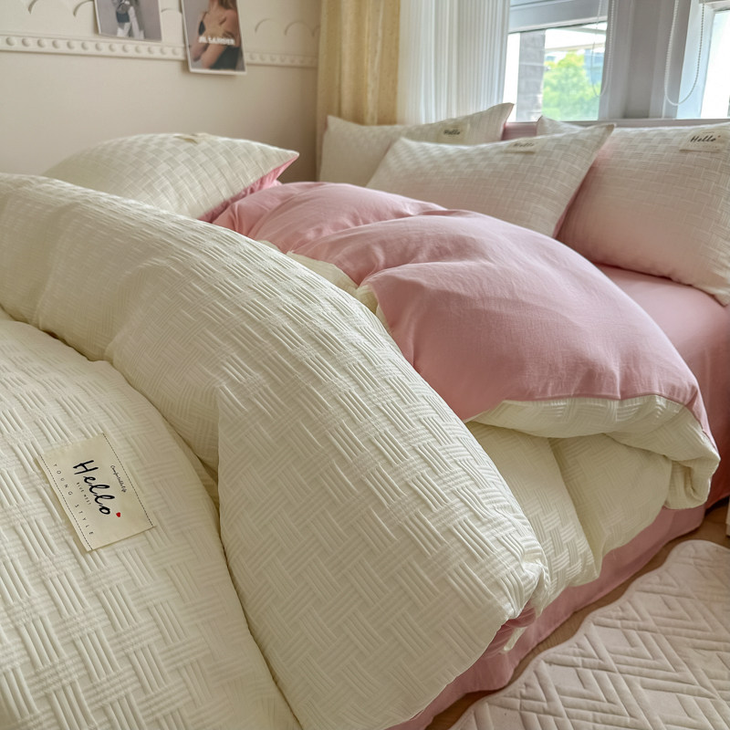 小清新水洗棉床上四件套非全棉纯棉被套宿舍床单2024新款三件套#3,床上用品,床品套件/四件套/多件套,淘宝优惠券,粉丝福利购,淘宝优惠卷