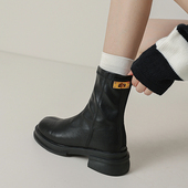 店长自留新款 闭眼入巨好穿 圆头复古瘦瘦靴女棕色厚底粗跟短靴