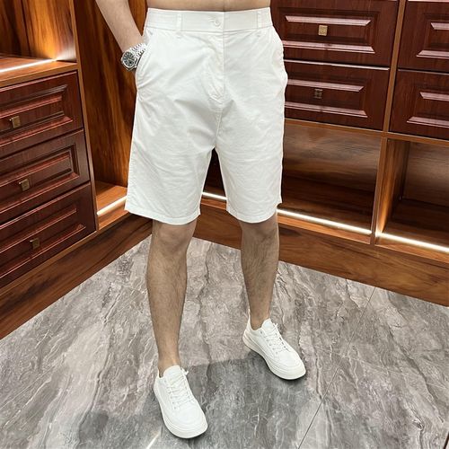 潮牌白色五分裤男修身5分中裤休闲夏季牛仔裤子男士短裤薄款潮夏