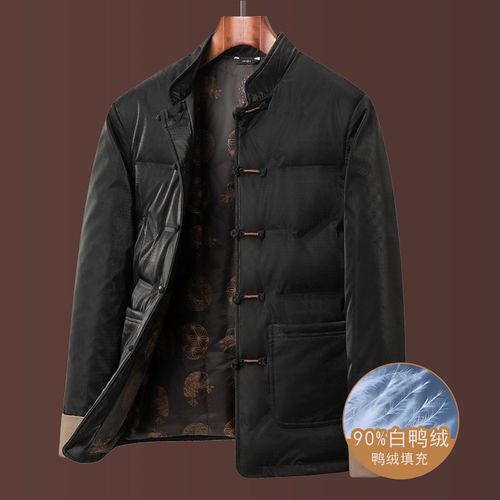 唐装男士爸爸羽绒服中国风爷爷外套中老年复古中式老人棉衣男装