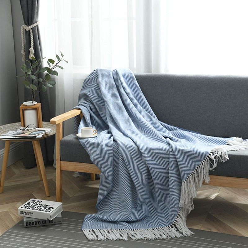 蓝色流苏简约美式现代呢子装饰毯春秋毛巾毯家具卖场沙发装饰搭巾,床上用品,休闲毯/毛毯/绒毯,淘宝优惠券,粉丝福利购,淘宝优惠卷