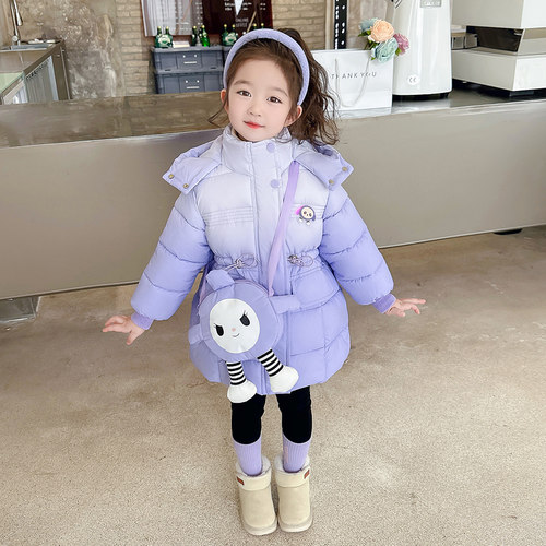 女童冬装棉服2023新款儿童冬季加绒加厚中长版外套女宝宝洋派棉衣