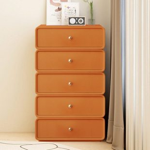 时尚全实木整装斗柜简约奶油风超纤皮可定制五斗柜多功能储物柜