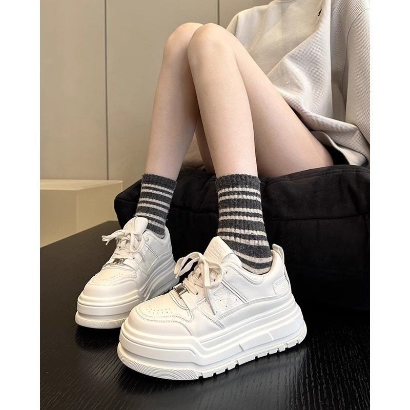 真皮厚底小白鞋女鞋2025新款百搭运动休闲鞋增高系带休闲轻便板鞋,女鞋,时尚休闲鞋,淘宝优惠券,粉丝福利购,淘宝优惠卷