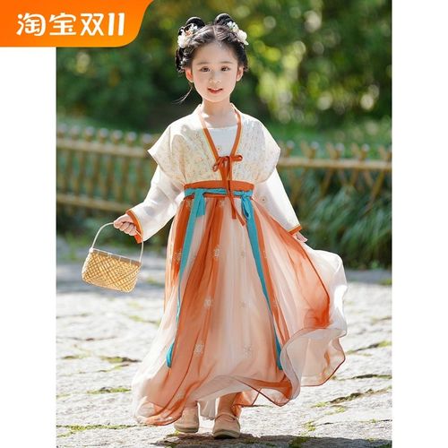 女童汉服中国风表演服装两件套半袖长裙连衣裙演出服唐代端午节夏