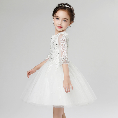 小花童礼服公主裙儿童晚礼服女童婚纱生日蓬蓬裙主持人演出白色夏