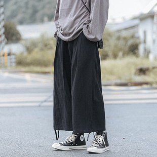 薄款 夏季 束脚灯笼裤 日系休闲男裤 子 亚麻九分裤 直筒宽松棉麻裤 男士