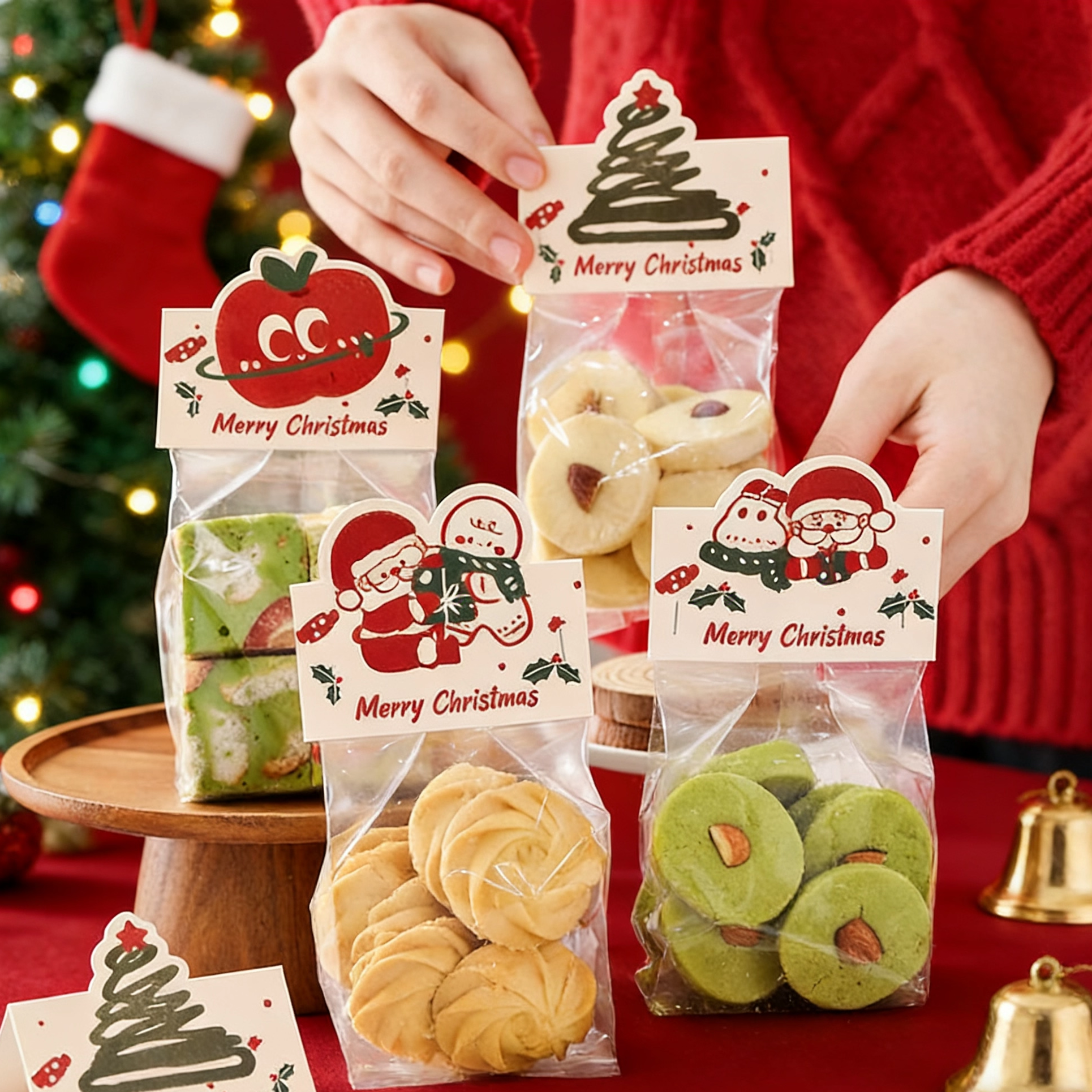 圣诞节饼干包装袋卡头透明曲奇雪花酥糯米船糖果零食单独打包袋子