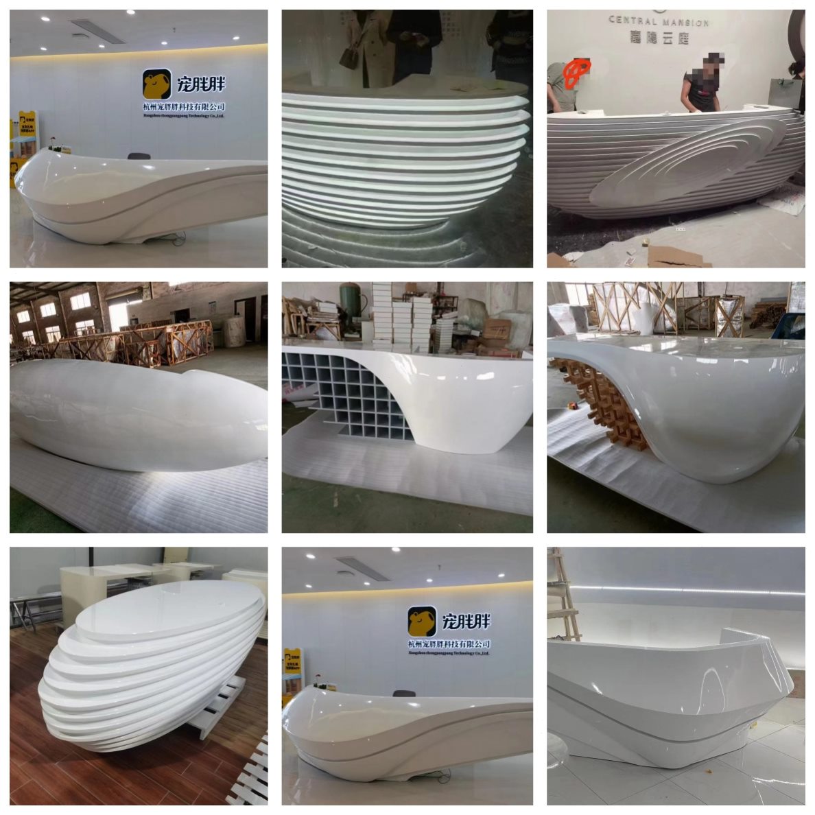 公司前台轻奢大气玻璃钢异型烤漆吧台酒店大堂售楼处前台接待台