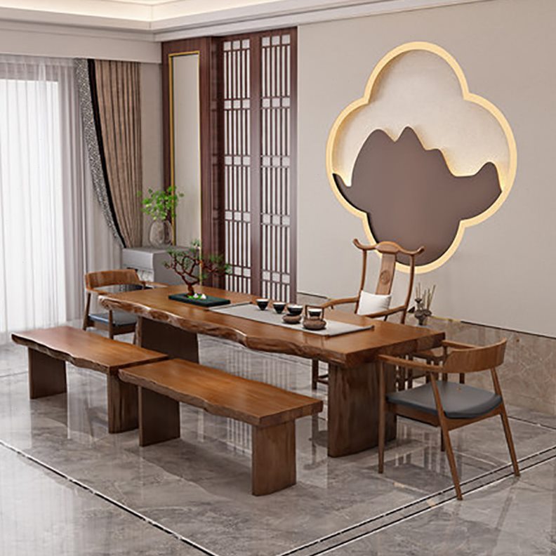 新中式不规则自然边实木茶桌椅组合带凳子休闲仿古洽谈泡茶桌