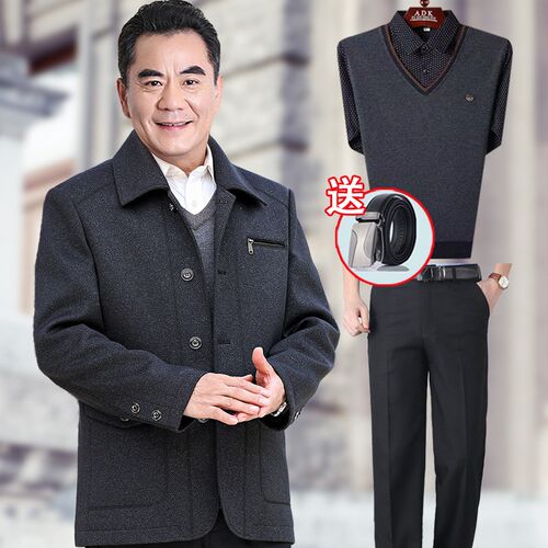 中老年外套男春装套装50岁爸爸春秋季夹克衫老年人爷爷秋装上衣服