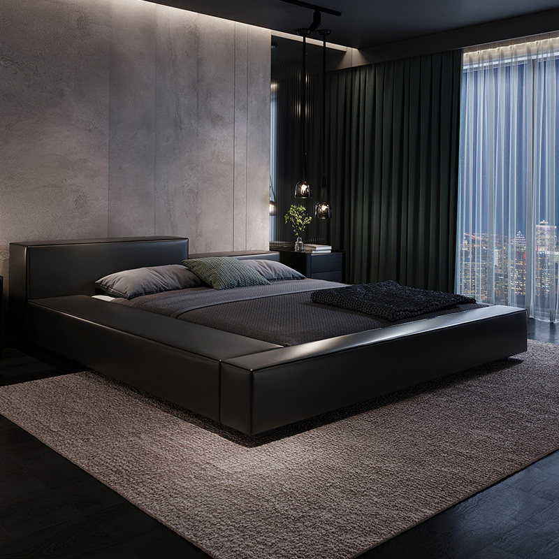 意式真皮床现代简约北欧风大小户型轻奢极简头层牛皮储物双人婚床