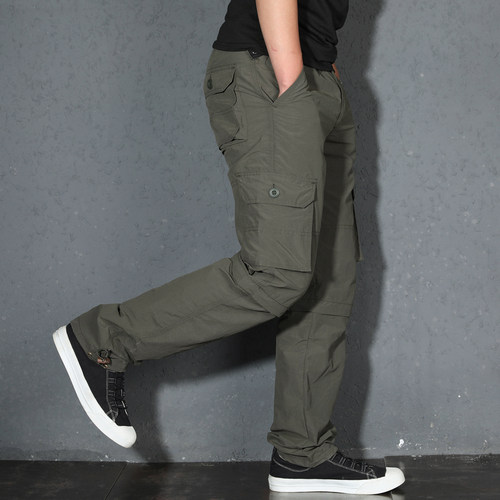 一裤两穿可拆卸工装裤男夏季宽松直筒机能速干裤户外登山冲锋裤潮