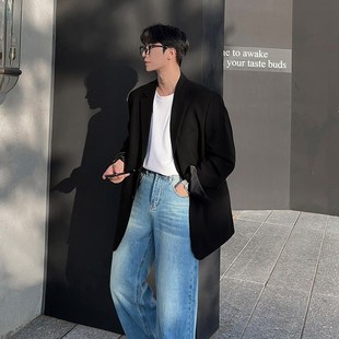 休闲西装 潮流 男黑色垂感伴郎新郎男生高级感单西西服上衣外套韩版