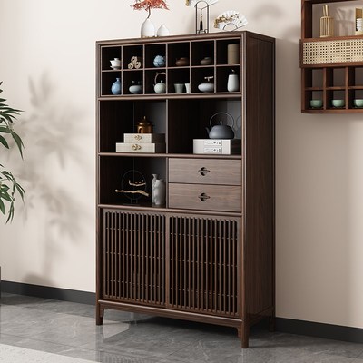 新中式乌金木多宝阁置物架博古架实木茶叶角柜展示柜收纳茶室边柜