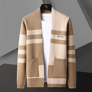 外套潮流帅气外穿毛线衣男装 春秋季 男士 条纹2025新款 外衣 针织开衫