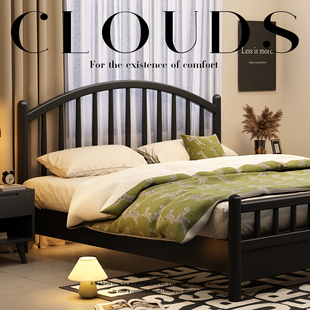 北欧黑色复古美式 纯实木床1米35双人1.8米现代简约1.5m储物公主床