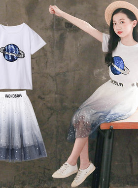 女童连衣裙夏装2023新款儿童洋气套装裙夏款11岁12女孩潮公主裙子