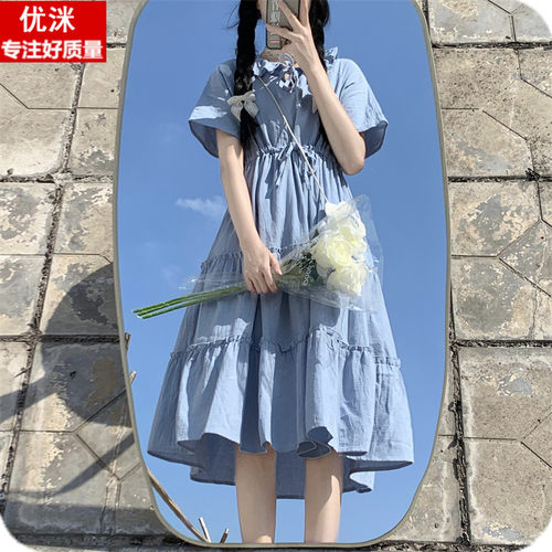女大童洋装夏款偏胖女孩宽松12-15岁中学生日系棉麻过膝长裙子