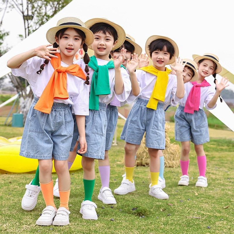 六一儿童节表演服幼儿园毕业照舞蹈合唱服小学生牛仔短裤演出服夏