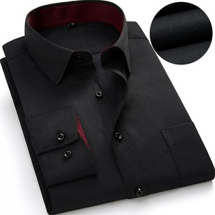 男商务休闲职业工装 衬衫 黑色衬衣修身 西装 春季 工作服大码 斜纹长袖