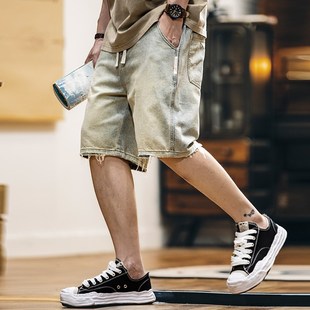 复古水洗做旧牛仔短裤 休闲中裤 男夏季 宽松直筒五分裤 2025新款 美式
