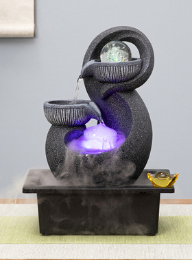 桌面流水摆件循环水客厅装饰品公司前台财源滚滚小型风水轮加湿器