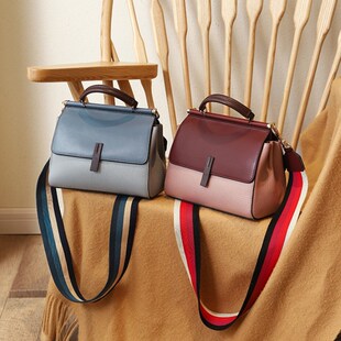 2025新款真皮手提包女包凯莉包单肩斜挎包时尚百搭牛皮包拼色包