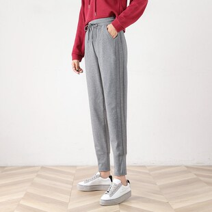 灰色运动裤女宽松束脚2020年秋季薄款小个子高腰休闲卫裤166