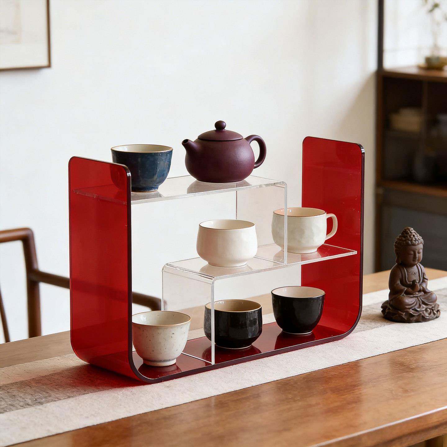桌面博古架压克力多宝阁茶壶置物架茶杯展示架透明展示柜多层杯架