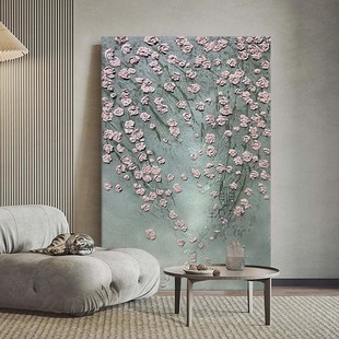 立体抽象玫瑰花手绘油画客厅粉色花卉侘寂风装饰画玄关厚肌理挂画