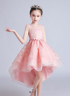 四岁女童连衣裙公主夏高级感裙子白色儿童前短后长燕尾主持人礼服