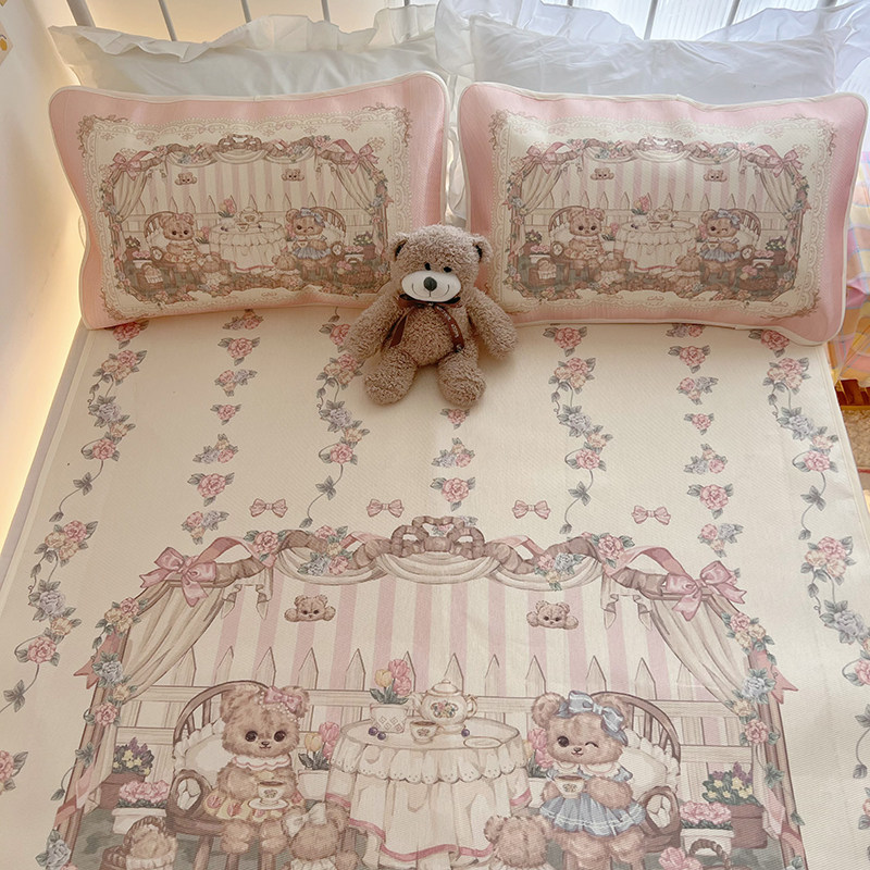 夏季好物 冰丝凉席三件套床上用品宿舍席子1.5m可爱少女心凉感,床上用品,冰丝席,淘宝优惠券,粉丝福利购,淘宝优惠卷