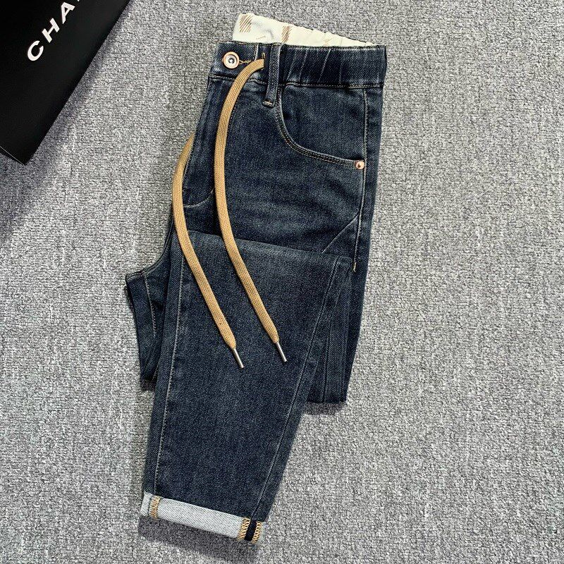 松紧带牛仔裤男2024秋冬爆款潮流修身锥形裤柔软弹力男士休闲裤子