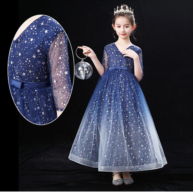 女童走秀晚礼服裙蓬蓬纱儿童高端钢琴演出服小女孩生日宴会公主裙