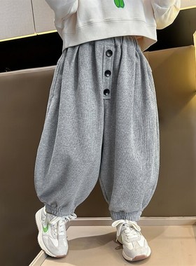 男童裤子春秋款儿童哈伦裤男宝宝卫裤小童男孩纯灰色中童234567岁