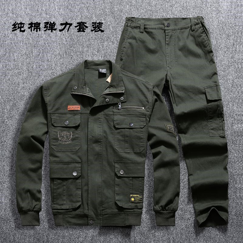 春秋户外纯棉长袖工作服春季制服军绿色防烫耐磨焊工装劳保服套装