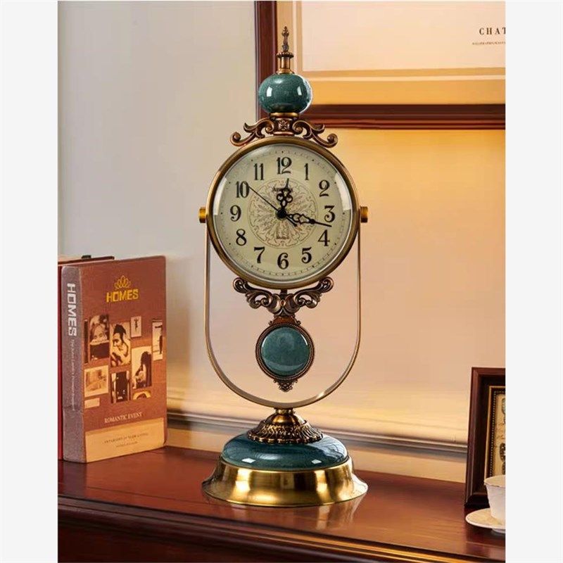 美式表摆台式轻奢座钟客厅桌面时钟装饰坐钟家用摆件复古石英钟表,家居饰品,台钟/闹钟,淘宝优惠券,粉丝福利购,淘宝优惠卷