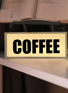 复古咖啡店装饰吧台相框摆件网红酒柜桌面摆台带灯发光小夜灯