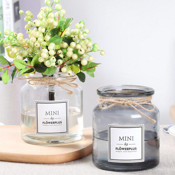 灰色简约玻璃水培器鲜花欧式干花花瓶客厅绿萝创意摆件插花容透明