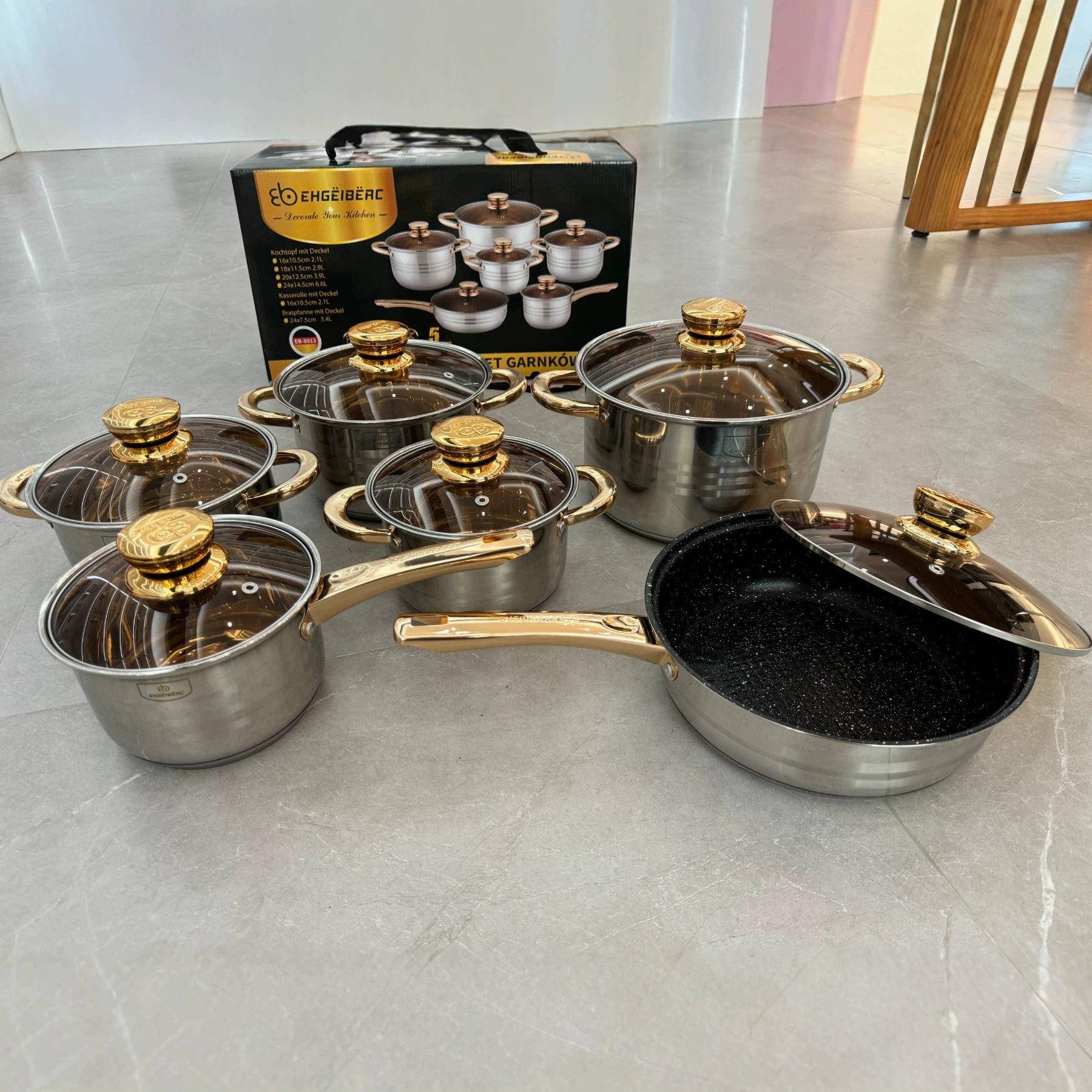 加厚复底不锈钢套装锅跨境货源12PCS烹饪锅具家用套锅厂家