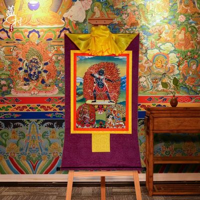藏村三挂件唐卡挂画宁玛三根本挂件像西藏镀金烫金挂件壁画长35cm