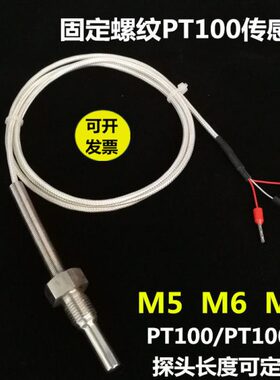 螺纹M4m5热电阻0牙固定10M6测温探头铂热电阻4分温度传感器防水tp