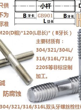 321不锈钢1Cr18Ni9Ti双头螺丝钉栓柱母M22*70/80/90/100-300订制