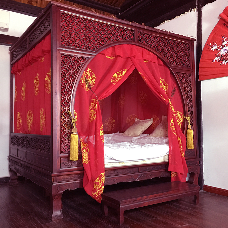 博帏中式蚊帐仿古典风格双月洞拔步架子床榴N开百子整体绣花款床