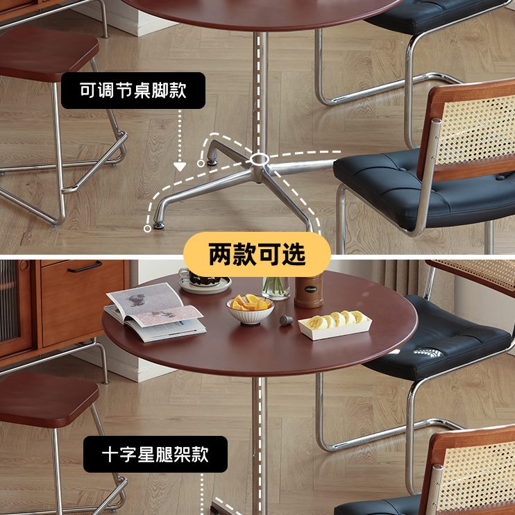 【小万家具】北欧实木餐桌小户型复古简约家用圆桌不锈钢直脚桌子