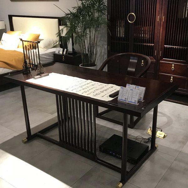 新中式书桌椅组合实木办公桌禅意书法写字台黑檀书房画案家具定制