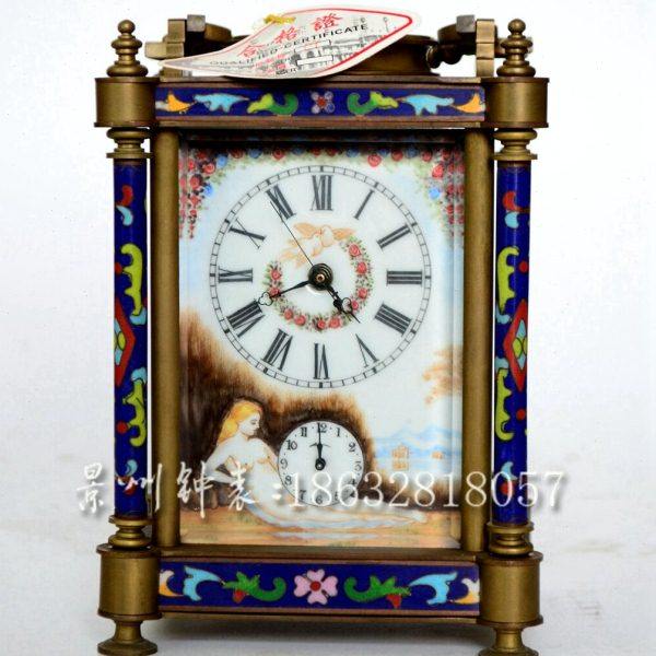 皮套钟 西洋画皮桶钟 古典机械 纯铜闹钟 四功能 游丝摆把玩钟