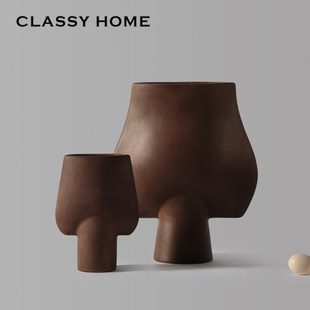 出口北欧侘寂风纯手工陶艺抽象花器现代艺术花瓶饰品摆件民宿板房