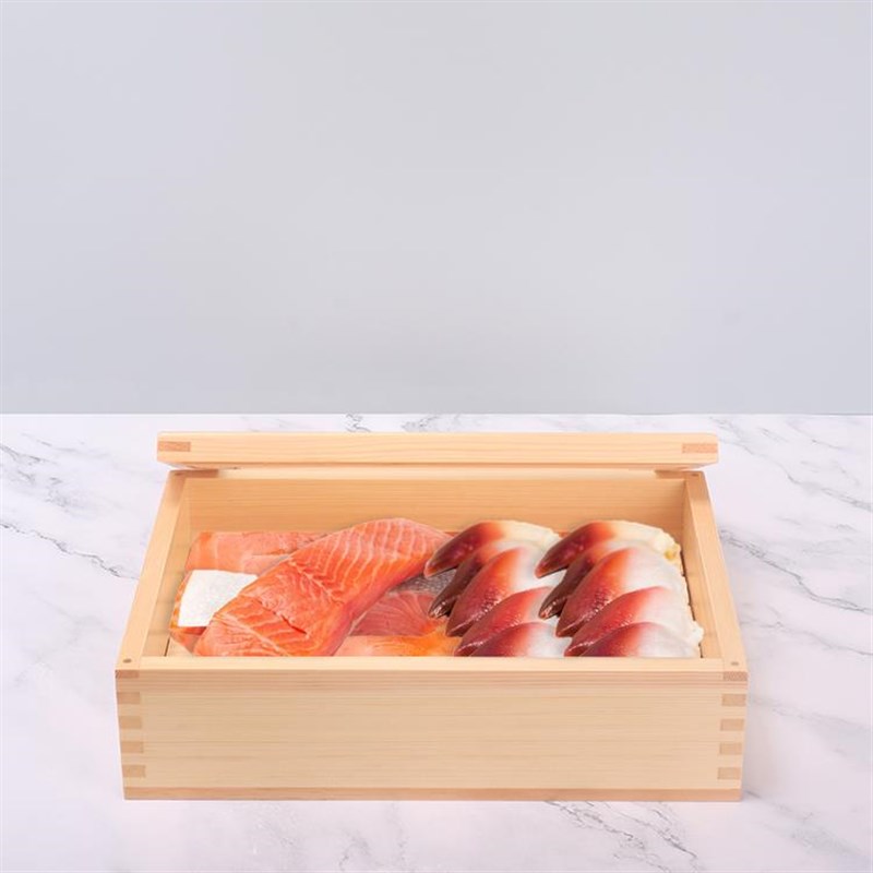 板前用木盒刺身保鲜m盒鱼盒三文鱼日式带盖刺身木盒牛肉烧鸟展示